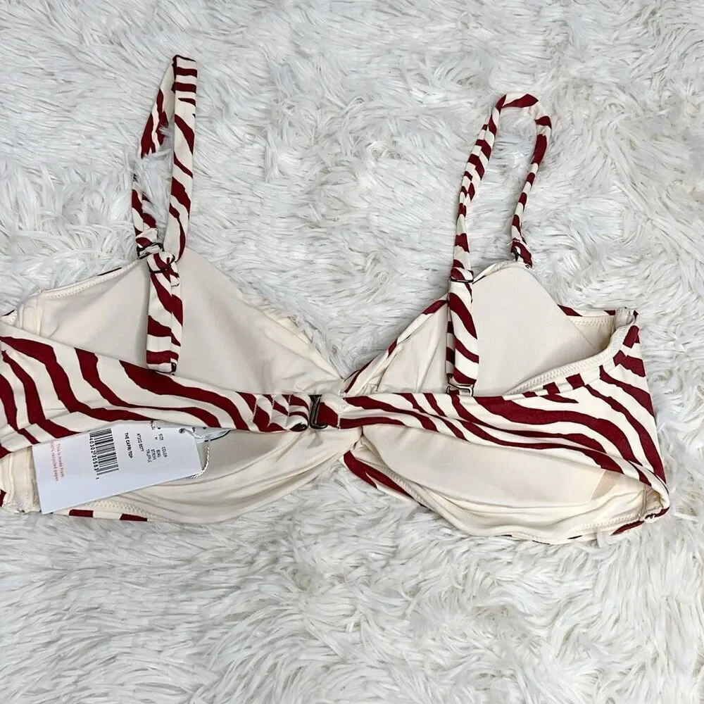 Andie Swim The Capri Bikini Top in Bias Stripe Truffle NWT Size Medium